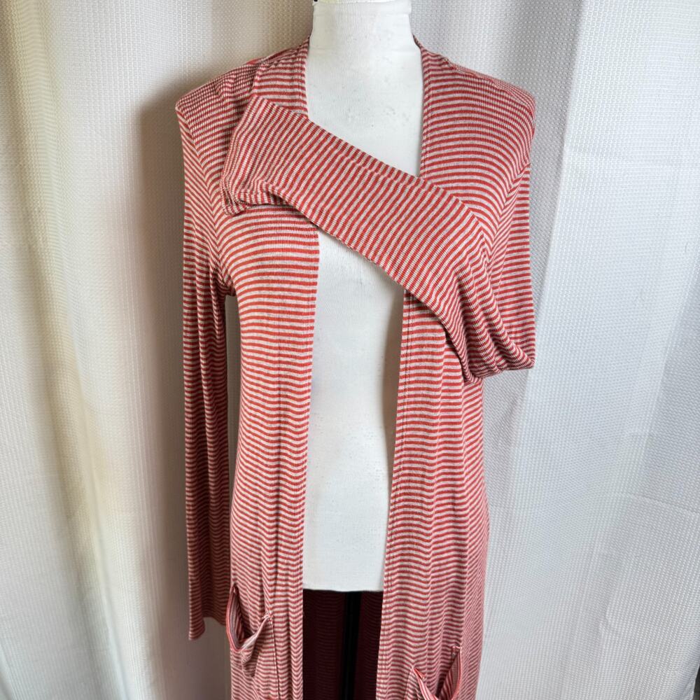 Agnes & Dora Sweater Red Gray Womens Size XL Striped Long Duster Cardigan in EUC